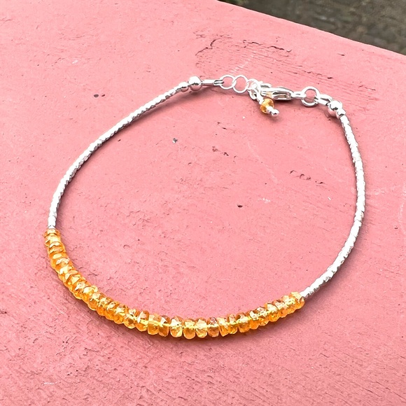 Natural Orange Sapphire Bracelet Sterling Silver and Pure Silver , 7.08" - 7.6" - Picture 9 of 9